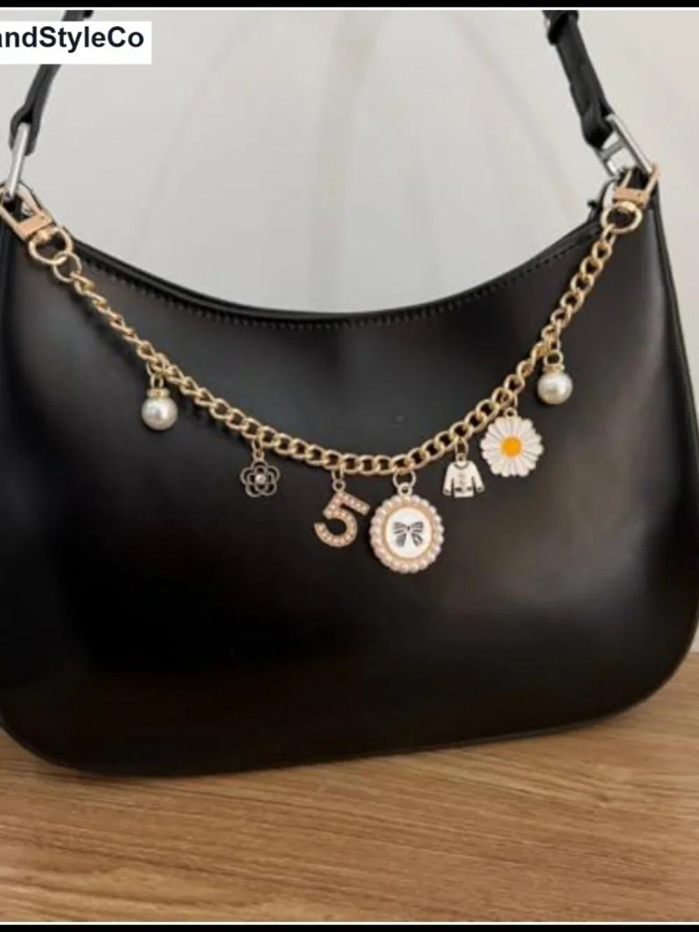 Gold Chain Pearl & Daisy Keychain Purse Charm for Handbag Tote Bag